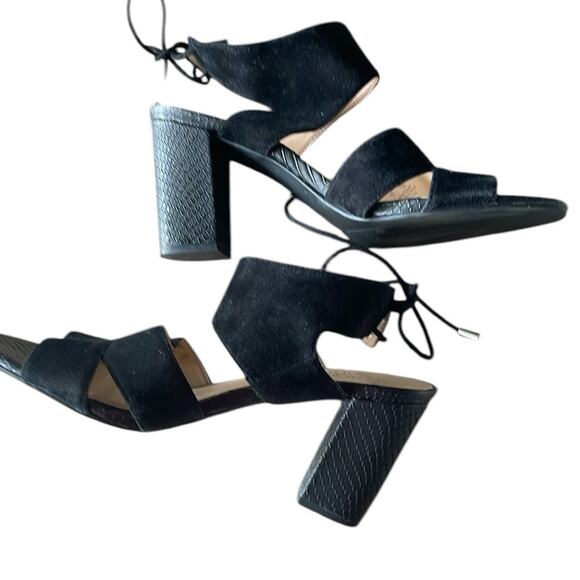 Franco Sarto Black Wrap Heels Party Sandals Women’s 9 Leather Block Heel EUC - Picture 2 of 6